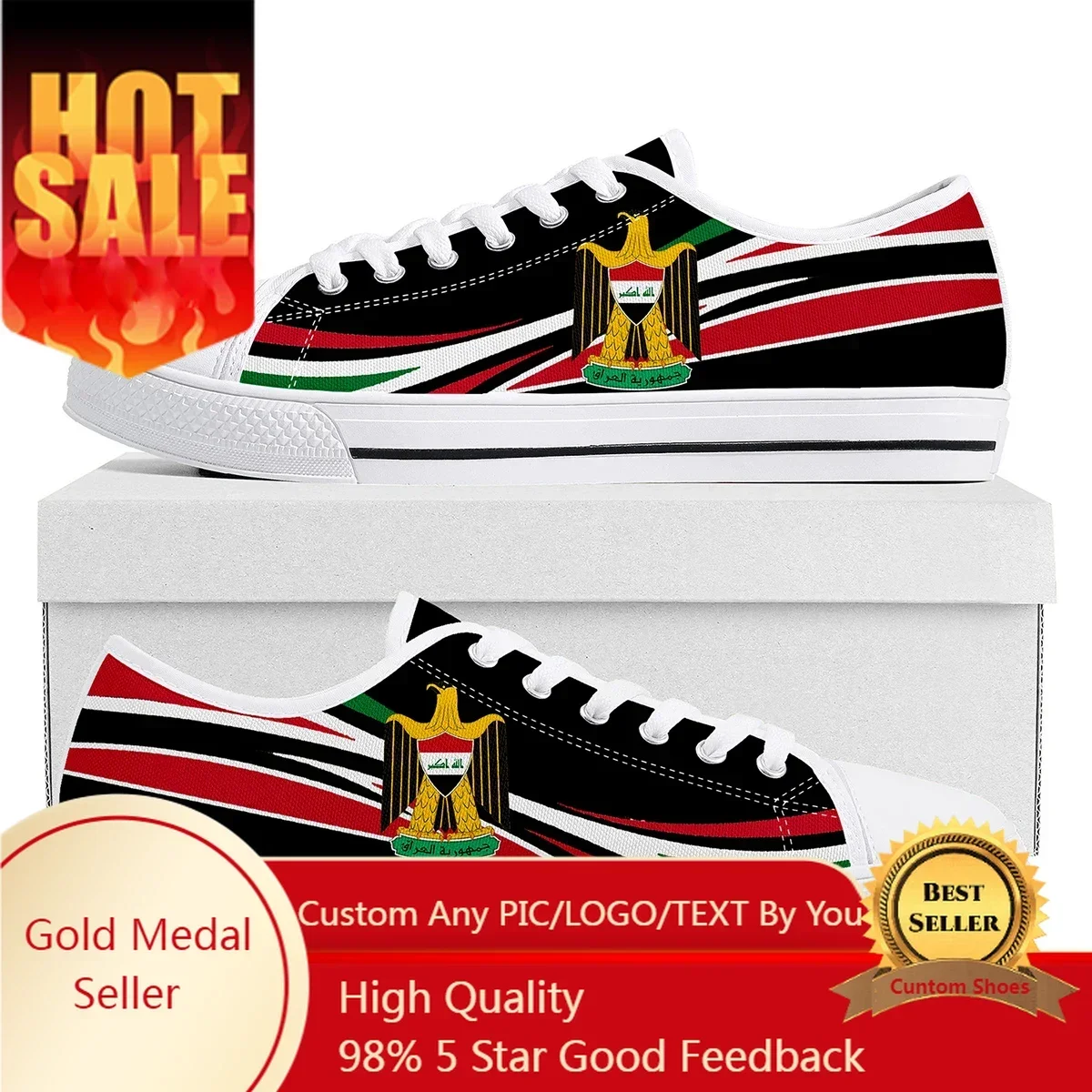 Iraq Flag Mesopotamia Low Top High Quality Sneakers Mens Womens Teenager Tailor-made Shoe Canvas Sneaker Casual Couple Shoes
