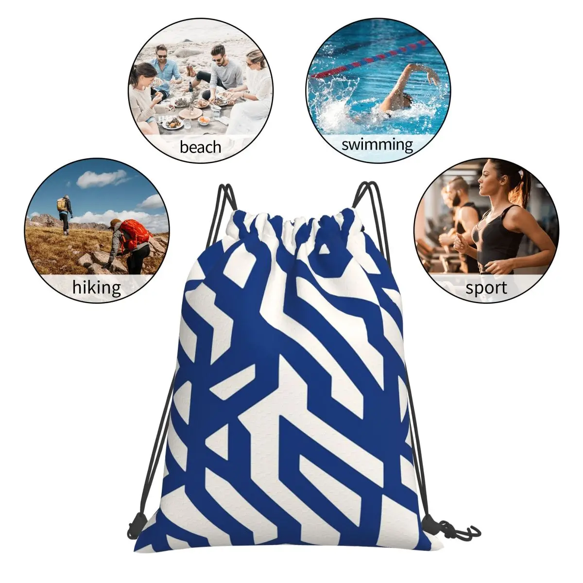 Blue And White Abstract Backpacks Multi-function Portable Drawstring Bags Sports Bag Book Bags For Travel School