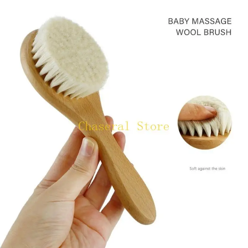 E7CE Infant Hair Brush 4PCS Portable Beech-Wood Hair Brushes Cradle Cap Hair Comb Bath Soothing Brush Set Newborn Shower Gift