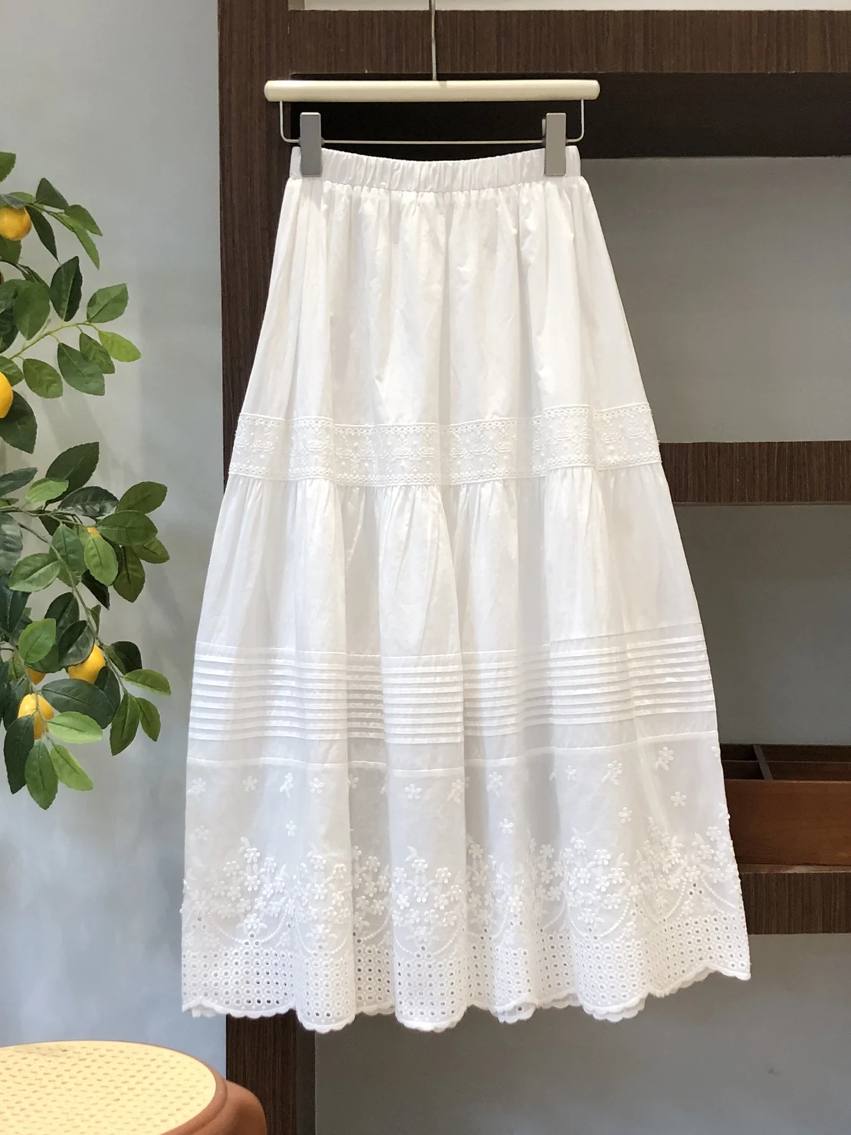 

Retro High Waist A-Line Skirt Women's Spring Summer Lace Embroidery f Body Skirt Midi Umbrella Skirt Small Size