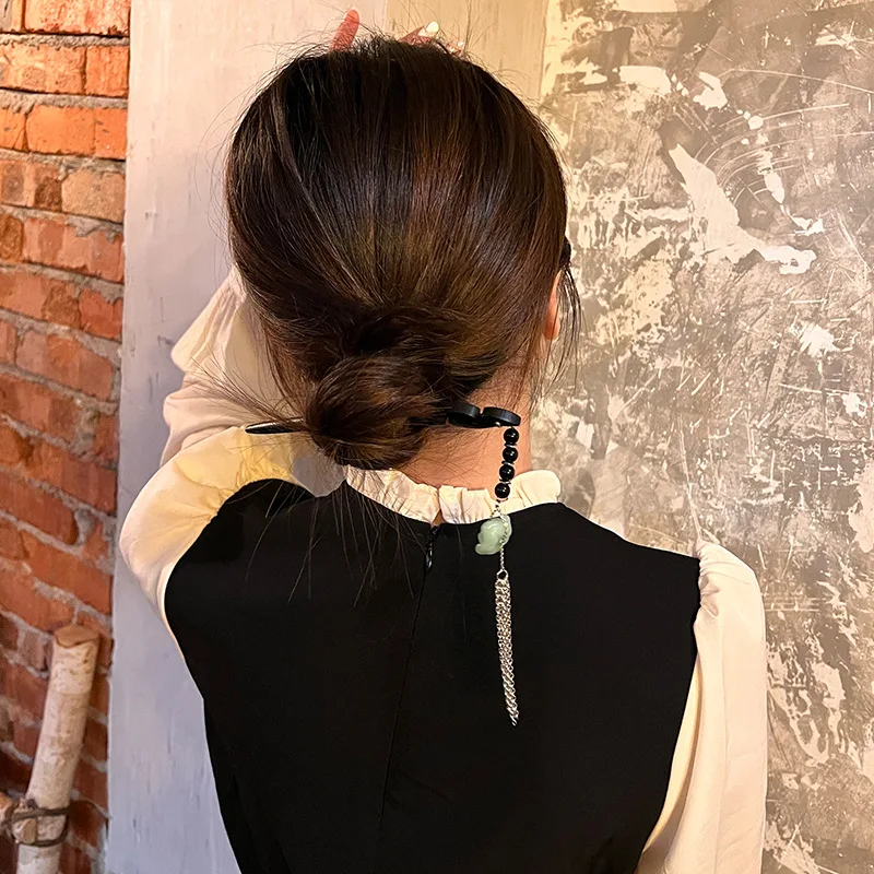 

Black Traditional Wooden Chinese Style Hair Sticks For Women Trendy Tassel Headwear Hair Tool Accessories Headress Gifts
