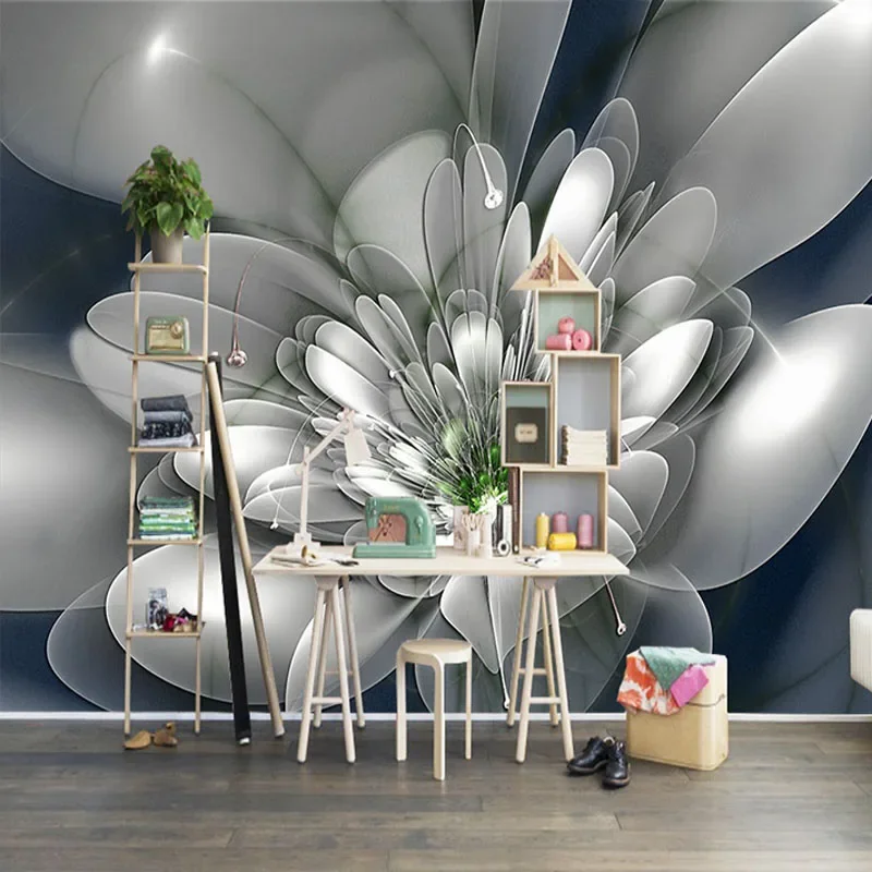 Peintures murales 3D personnalisées, papier peint photo fleur transparente, décoration d\'intérieur moderne et créative, salon et TV