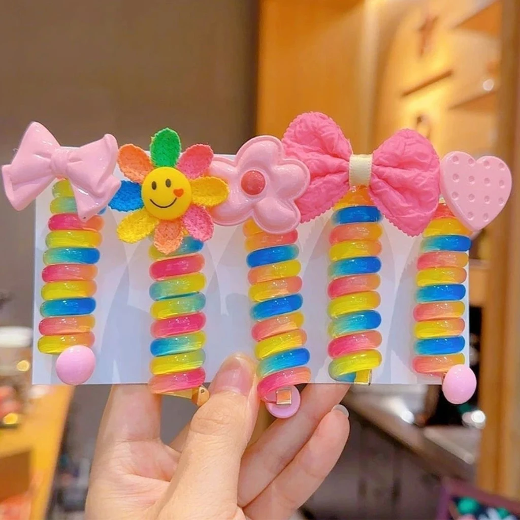 

1pcs Kids Rainbow Spiral Hair Tie, High Elastic Ponytail Ring, Cute Colorful Baby Hair Band Headdress