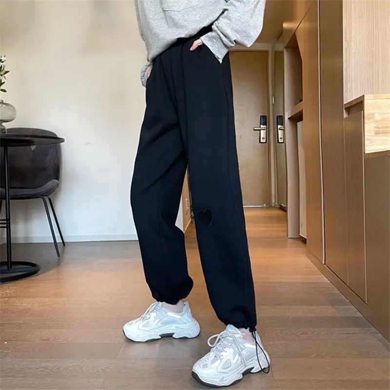 Spring Autumn Korean Version High Waist Draped Loose Casual Drawstring Pants Slim Wide Leg Straight Sports Pants Women Heart