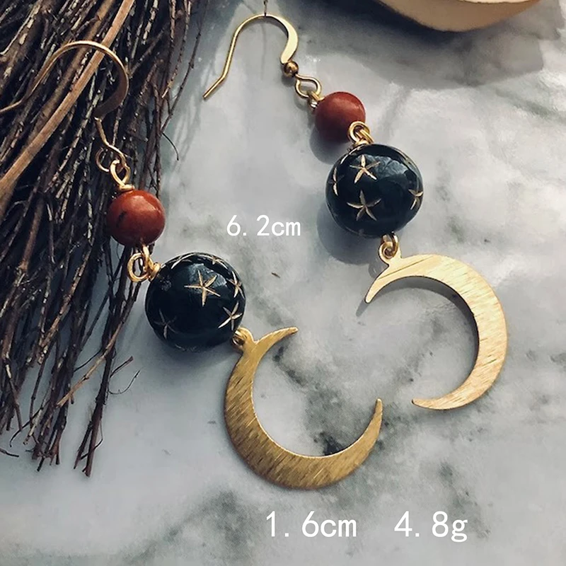 Fashionable Natural Stone Moon Earrings for Women Bohemian Handmade Charm Earrings Birthday Party Jewelry Gift Accessories