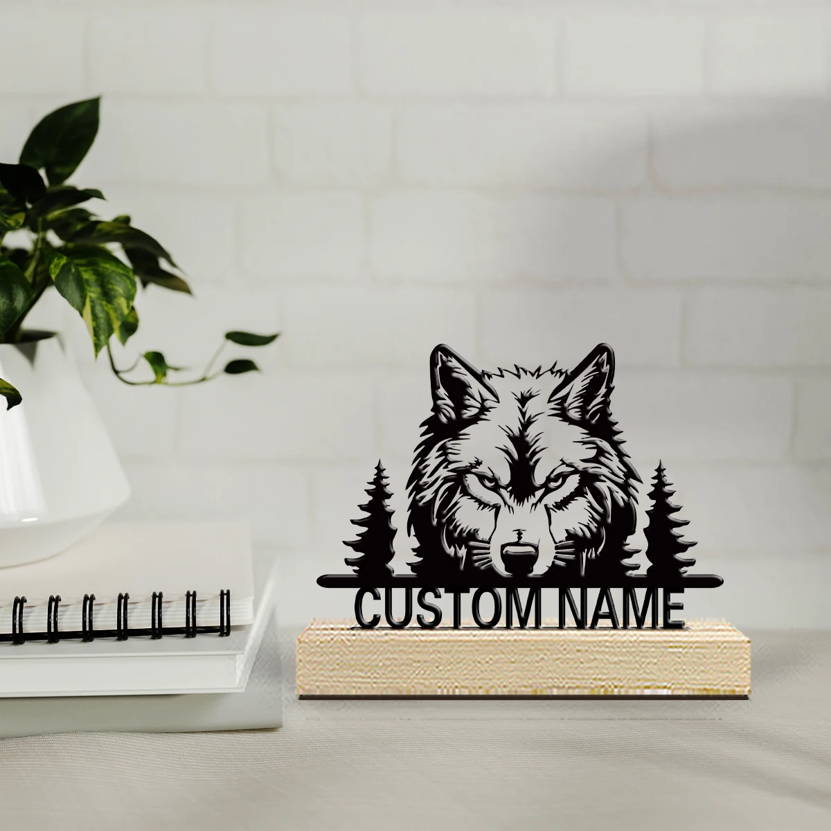 1pc Customized Minimalist Metal Ornaments Customizable Name With Wooden Base Desk Ornaments for Study Rooms,Bedrooms,and Offices