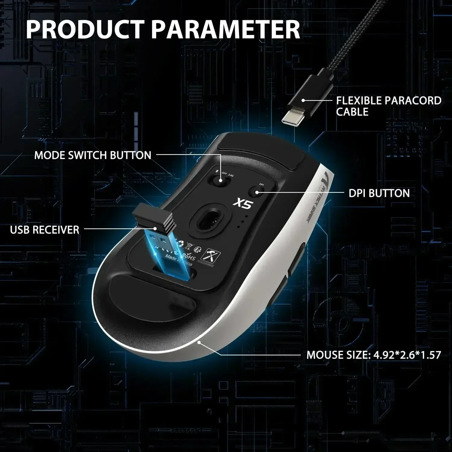 ATTACK SHARK X5 Wireless RGB Mouse 3 Mode PAW3212 Optical Sensor Rechargeable Battery Gaming Mice Custom E-sports Ergonomics PC