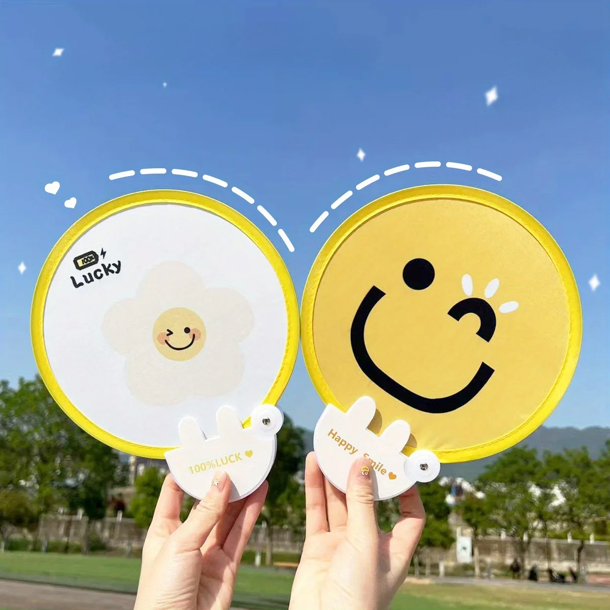 Folding Fan Portable Summer, Women's Cute Smiling Face Sunflower Fashion Plastic Handheld Design
