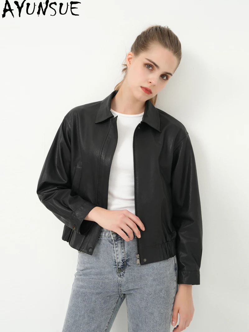 AYUNSUE Genuine Leather Jacket Women Clothes 2025 Spring Autumn Sheepskin Coats New Leather Coat Vegetable Tanning Jaqueta Couro