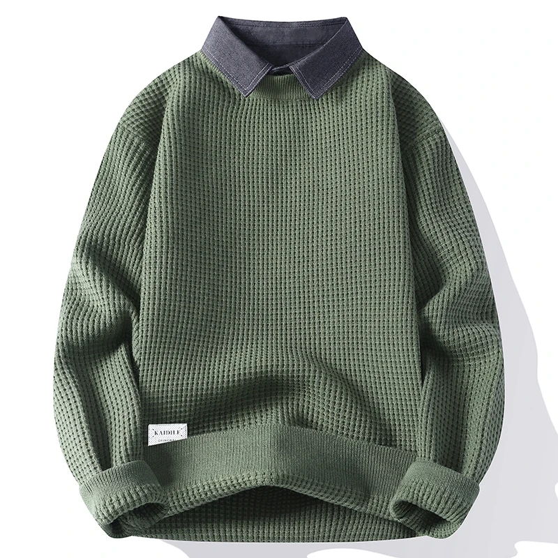 الرجال الخريف الشتاء طويلة الأكمام متماسكة كاذبة قطعتين سترة التلبيب جديد الدفء السترة الترفيه موضة الشباب ملابس للرجال #3