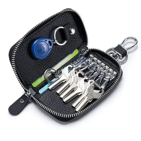 Étui à clés multifonctionnel à fermeture éclair pour hommes et femmes, étui universel pour clés de voiture, organisateur en cuir, porte-clés portefeuille 10 couleurs