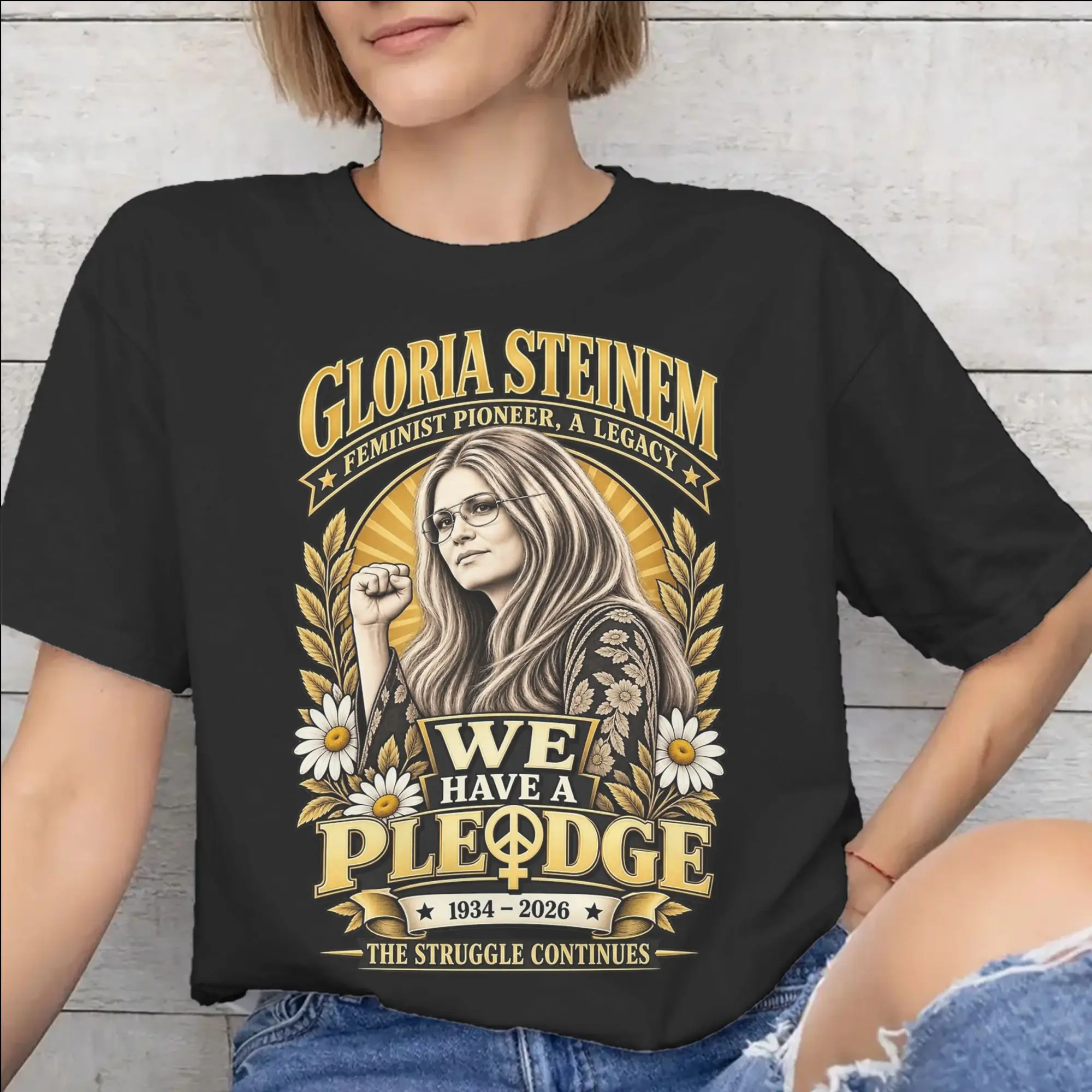 Fashion RIP Gloria Steinem  T Shirt For Unisex  Pure Cotton T-shirts Short Sleeve Tops
