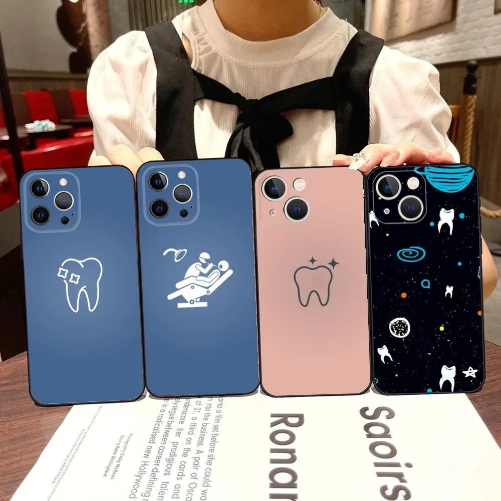 Dentist Dental Teeth Art Phone Case For iPhone 16,15,14,13,12,11,Pro,X,XS,Max,XR,Plus,Mini Black Soft Silicone Case