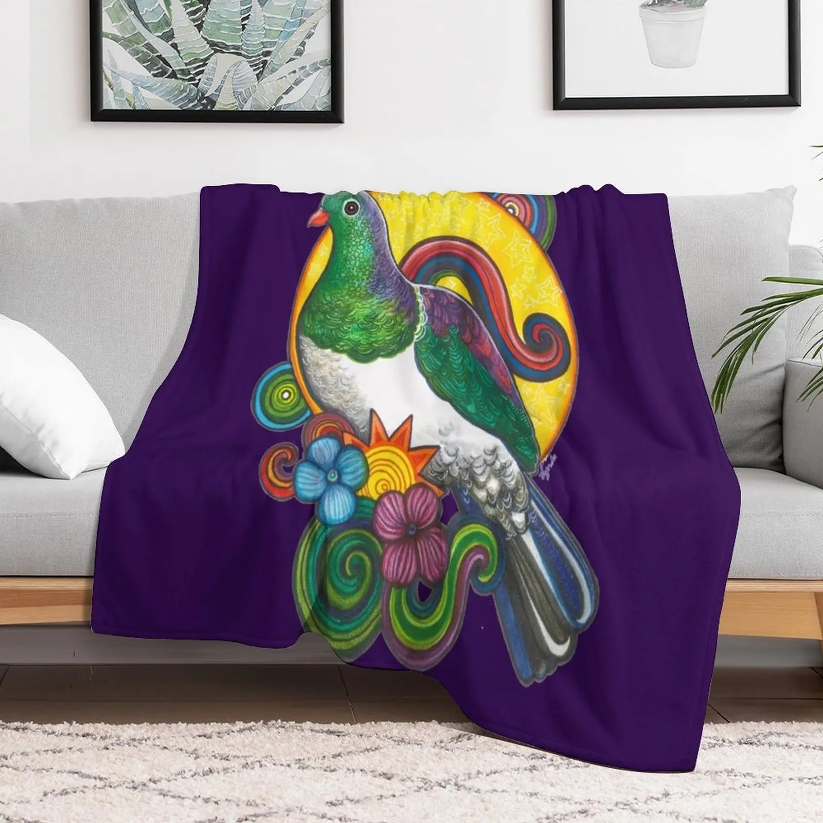 

Kaleidoscopic Kereru Throw Blanket Beautifuls Sofa Throw for winter Blankets