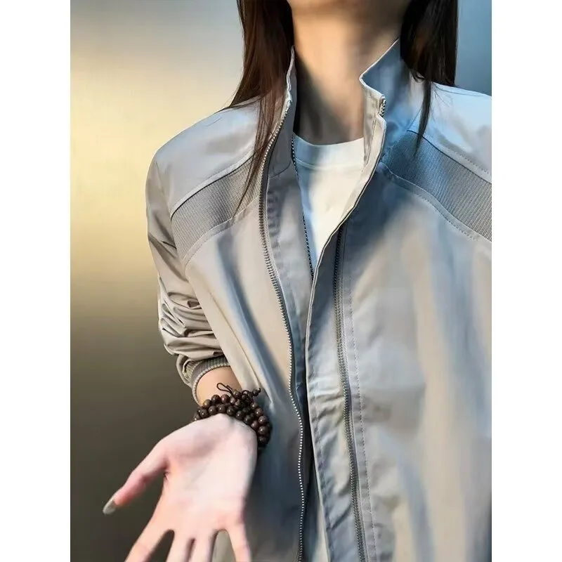 Cleanfit  Color Stand Collar Flight Workwear Jacket Women's Short American Style Baseball Uniform High-End Feel Outerwear