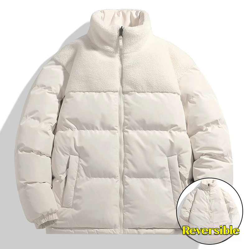 

New Men's Cotton Jacket Double sided Jacket Winter Thick Warm Lamb Wool Cotton Jacket Fleece Jacket Loose Bread Jacket For Men