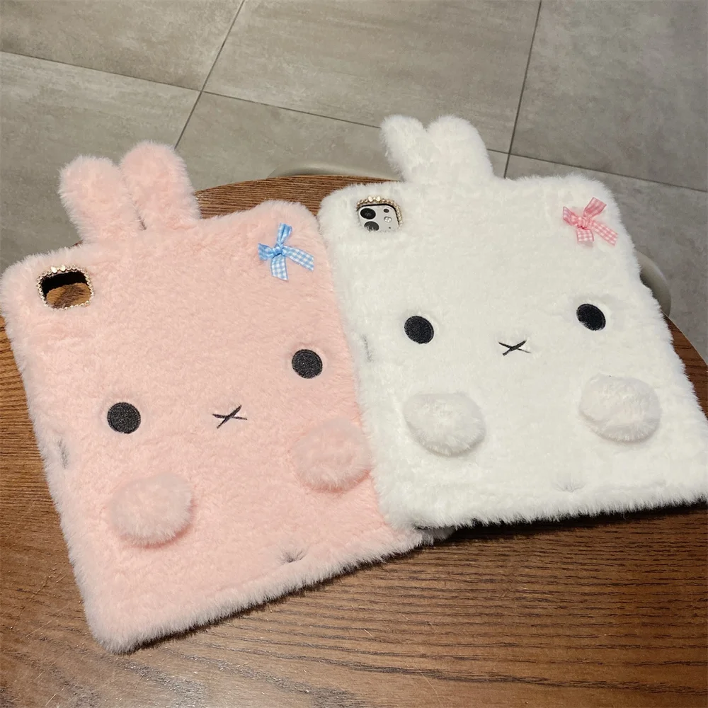 Plush Miffy Rabbit 3D Tablet case For 10th 11th iPad Pro 2024 2025 12.9 13inch iPad 11 A16 Air 3 4 5 ipad  5 6 9.7 mini 6 7 Cove