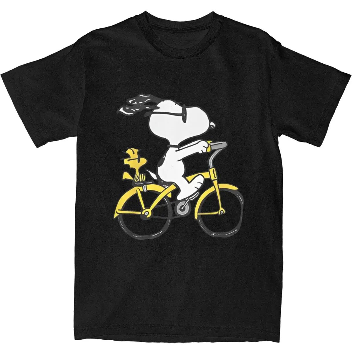 Peanuts Snoopy & Woodstock Riding Bike T-Shirt Trending T Shirts Short Sleeves Y2K Fun Tops 100% Cotton O-Neck Plus Size Tees