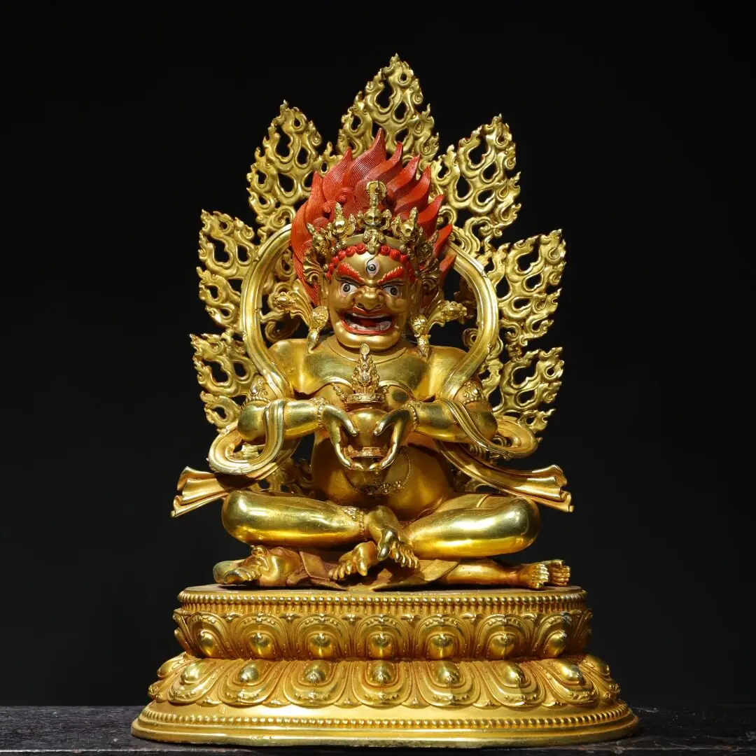 Tibetan Vajrapani Buddha Statue Gold Gilt Copper Protector Deity Home Altar Figurine Handmade