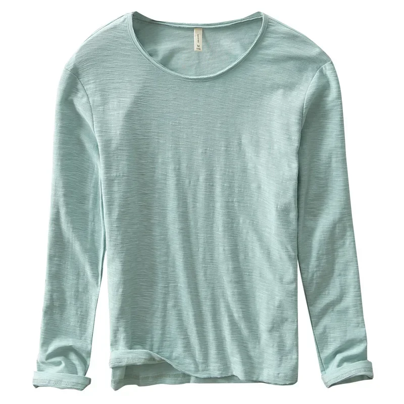 New Autumn Solid Color Long-sleeved T-shirt Men\'s Casual Bottoming T-shirt Male Cotton Crew Neck T-Shirt