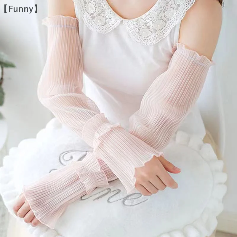 夏ロング指なし手袋女性日焼け防止袖手袋女性薄型レースメッシュアームスリーブ日焼け止め UV 通気性ミトン