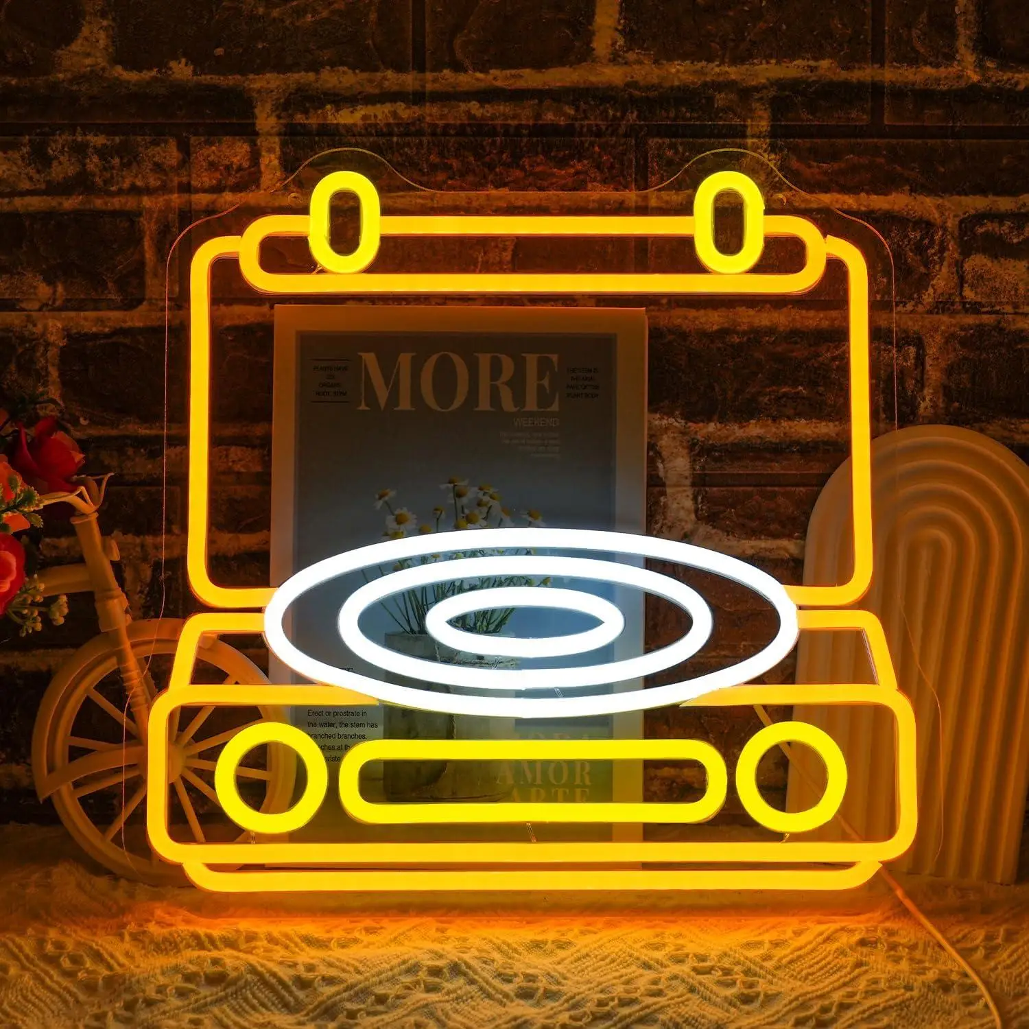

Vintage Record Player Neon Sign USB Dimmable Neon Lights for Bar Tiki Party Studio Stage Garage Bedroom Decoration Night Light