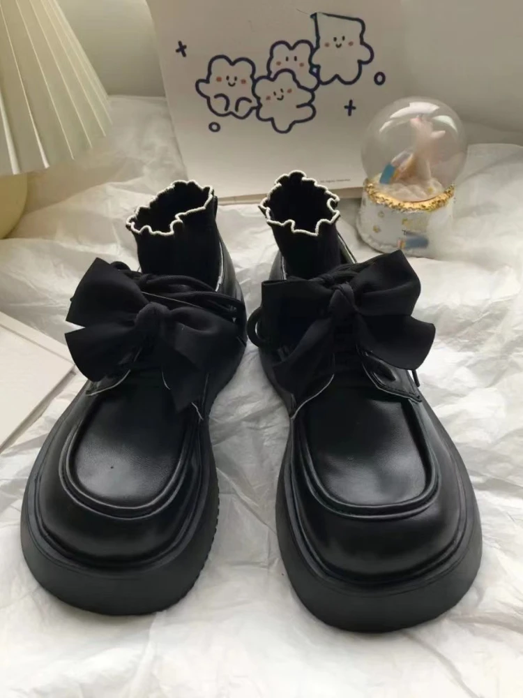 College Style Vintage Shoes Women Japanese Kawaii Bow Casual Mary Janes Shoes Female Lace-up Elegant Platform Shoes 2023, Summer