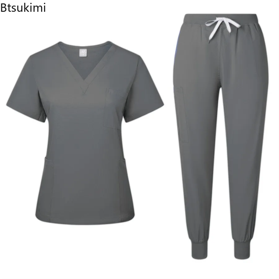 Nurse Uniforms Woman Short Sleeve V Neck Top Scrubs Jogger Pants Medical Scrubs Set Women Summer Casual Uniformes Clinicos Suit - view 5