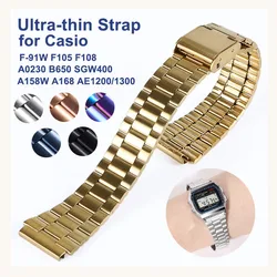 18mm Strap for Casio F-91W Gold Stainless Steel Watchband for SGW400 F84 F105/108/A158W/168 AE1200/1300 Steel Wrist Bracelet
