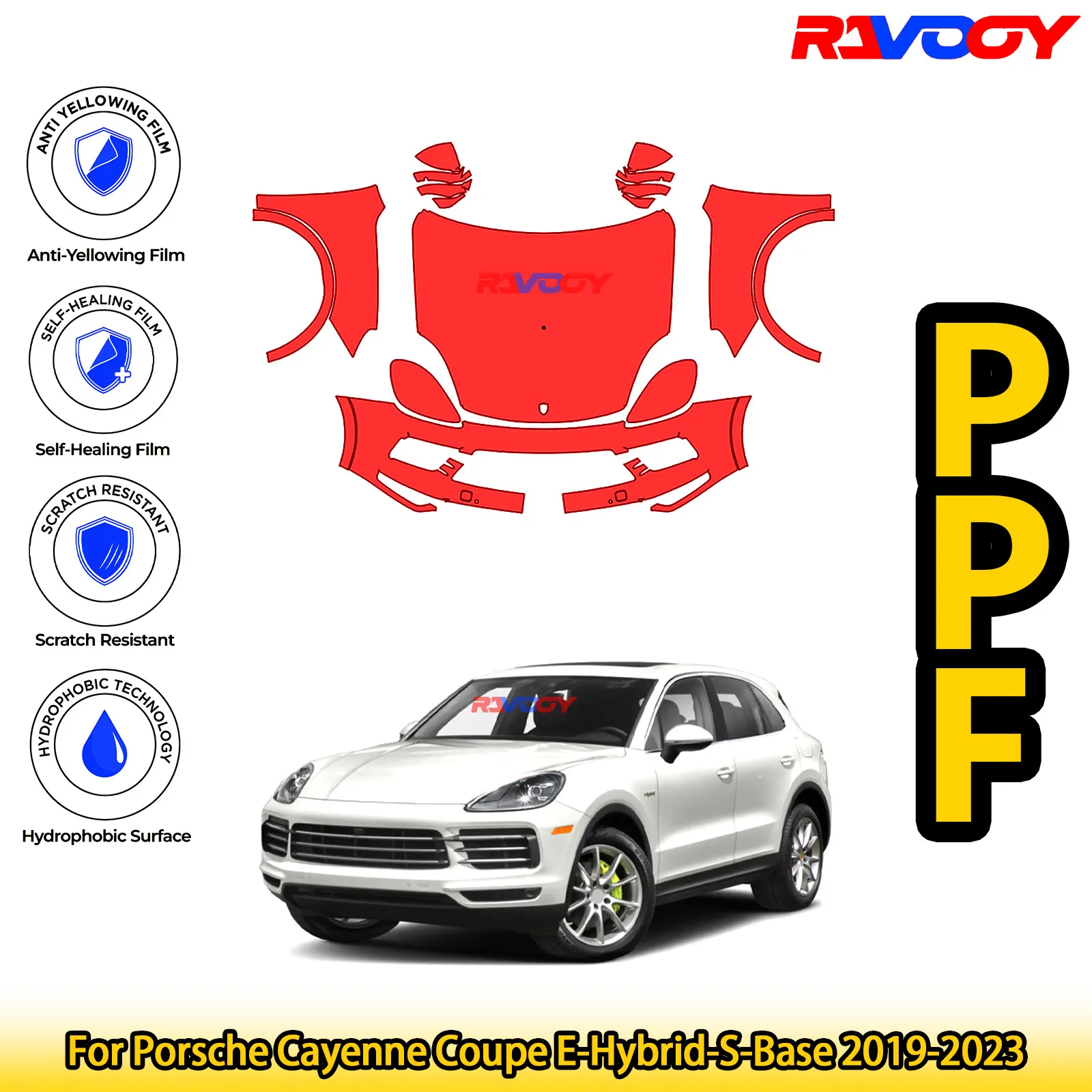 

Для Porsche Cayenne Coupe E-Hybrid-S-Base 2019-2023 глянцевый матовый черный предварительно вырезанный передний комплект PPF защитная пленка для краски