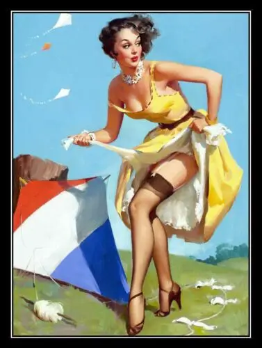 Pin Up Girl, kite vintage style metal sign man cave shed Home Decor plaque tin sign