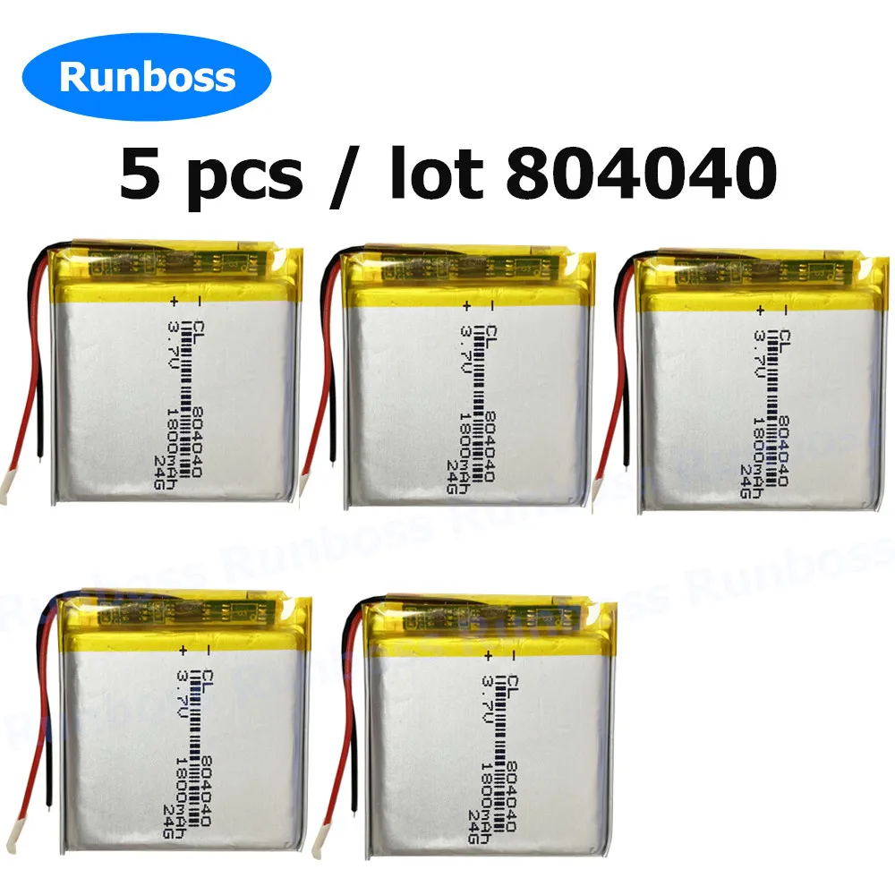 5 PCS 3.7V 1800m Lithium Polymer LiPo Rechargeable Battery 804040 For Mp3 GPS PSP DVD Mobile Phone Video Game PAD Remote E-books