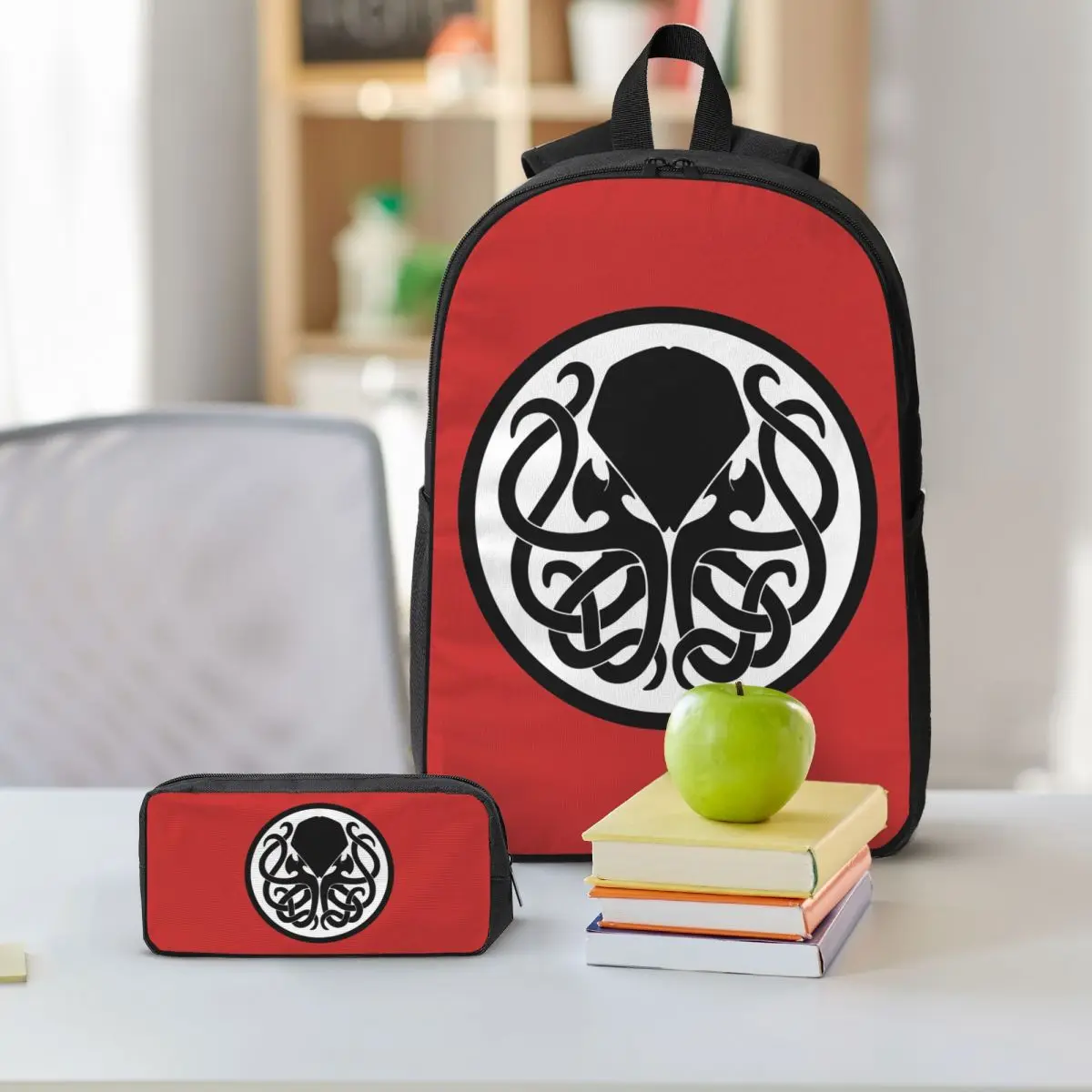 Cthulhu Monster Fantasy Ar Backpack Student BookBag School Bag Shoulder Bags 3ps Insulated Lunch Bag Pencil Case