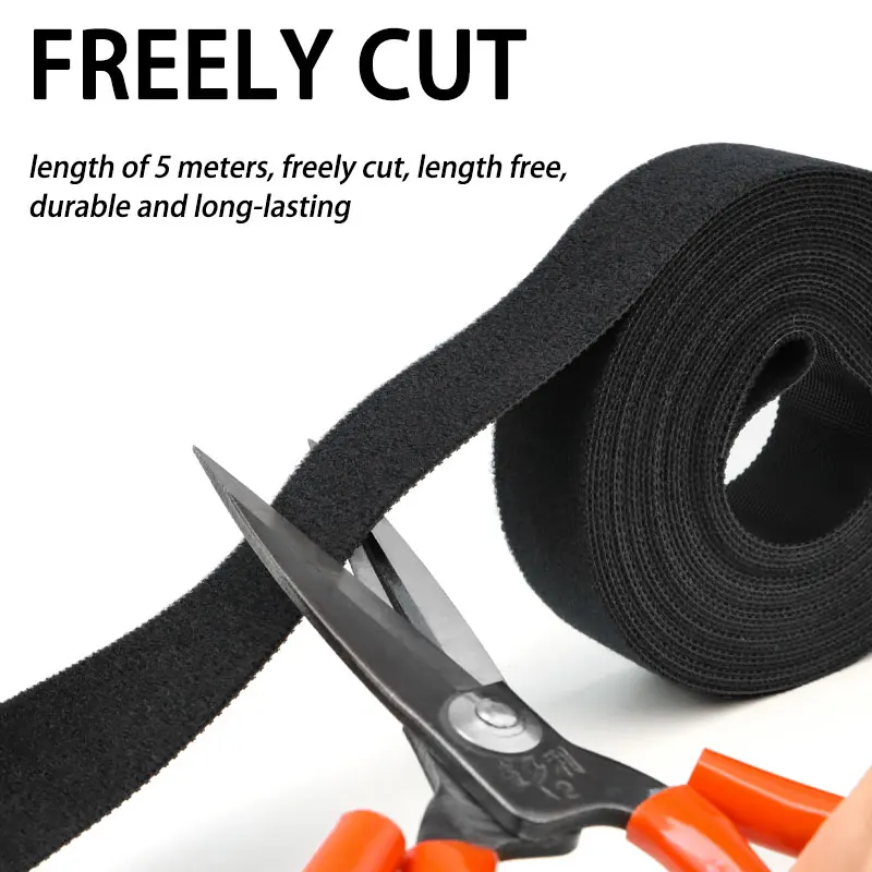 1/5Rolls 5M Black Reusable Cable Ties Width10/15/20/25mm  Double Side Hook and Loop Fastening Straps Cable Wire Management Tape