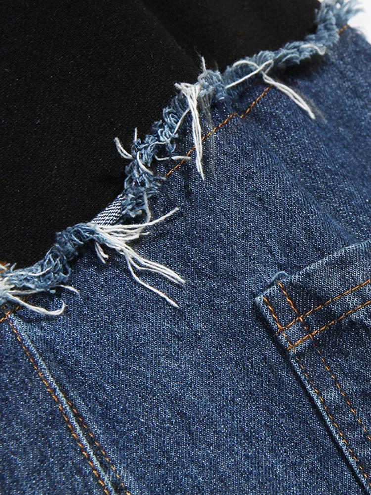 Fmxies New Loose Fit Denim Burr Split Asymmetrical Sweatshirt New Round Neck Long Sleeve Women Big Size Fashion Autumn 2025