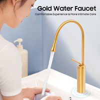 Modern Gold Kitchen Faucet 360° Swivel Brass Tap with 2 Water Hoses for Home Hotel Sink
