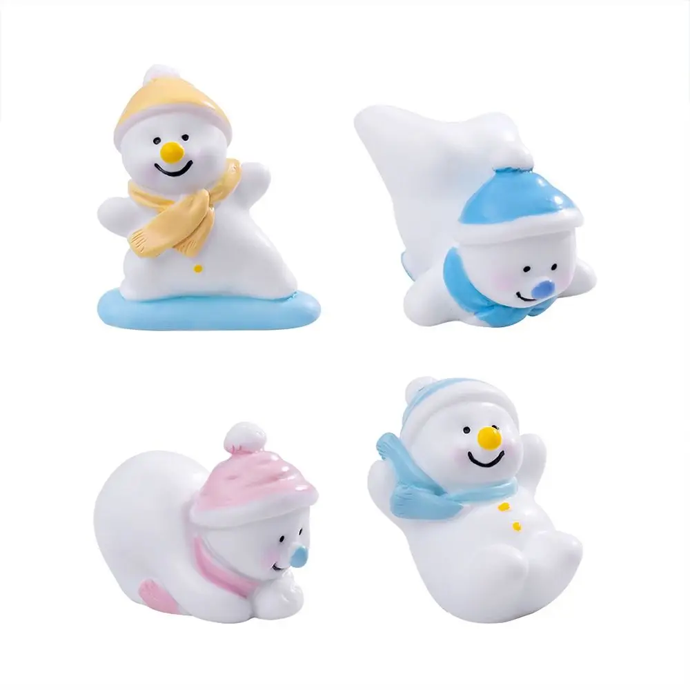 Christmas Mini Snowman Figurine Accessories White Miniature Snowman Statue Fairy Garden Micro Landscape Desktop Knick-Knack