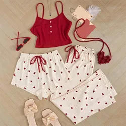 New Three-Piece Set of Sling Pajamas Homewear Female Spring and Summer Advanced Sense of Sling Shorts Long Pants Sexy Homewear