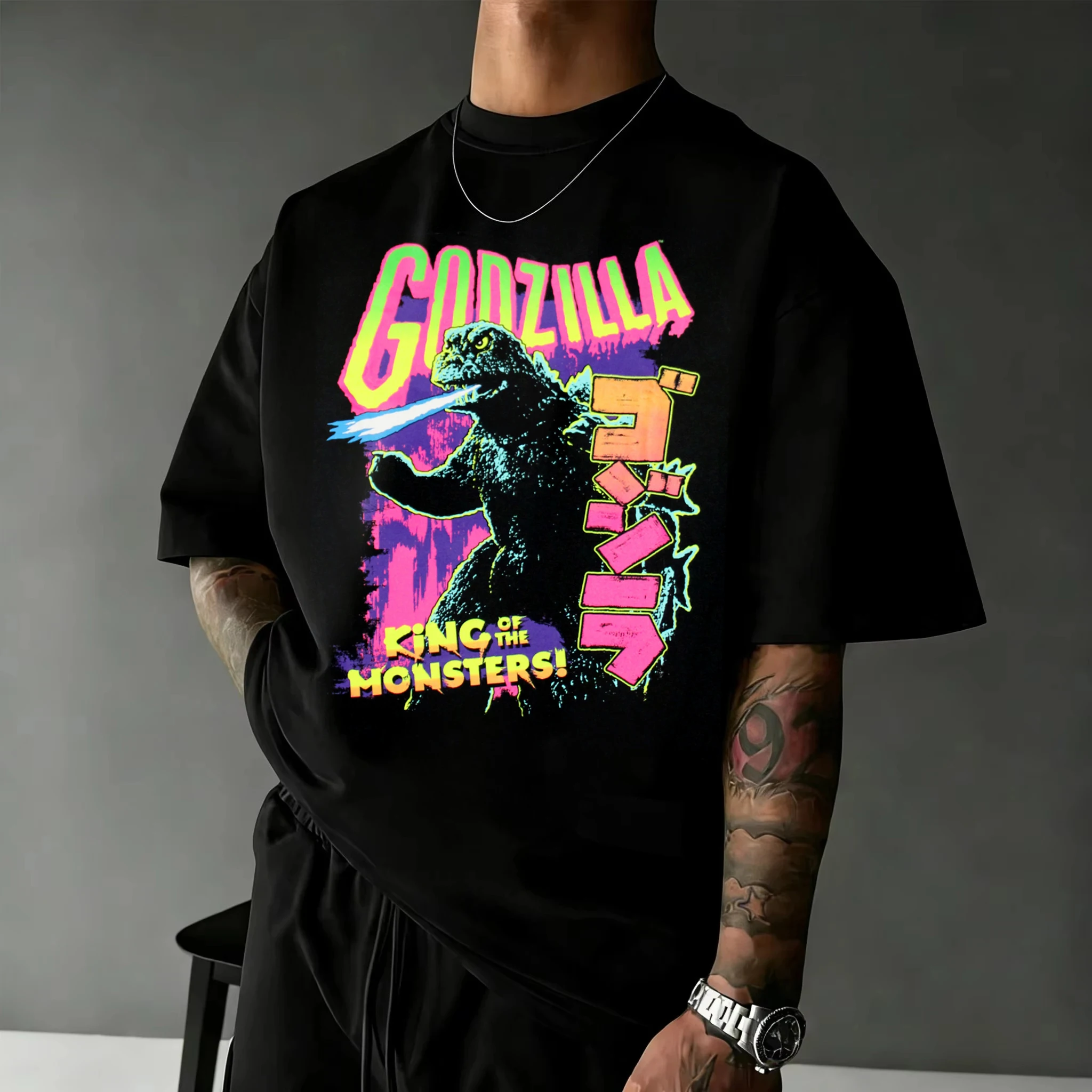 Godzilla Inspired Kaiju Monster Retro Graphic Print T-Shirt Men Women Cotton Oversized Couple Harajuku Casual Streetwear Tops - view 5