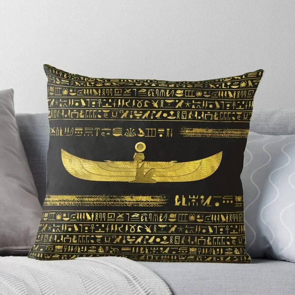 

Golden Egyptian God Ornament on black leather Throw Pillow Sofa Cushion Cushions For Children pillow