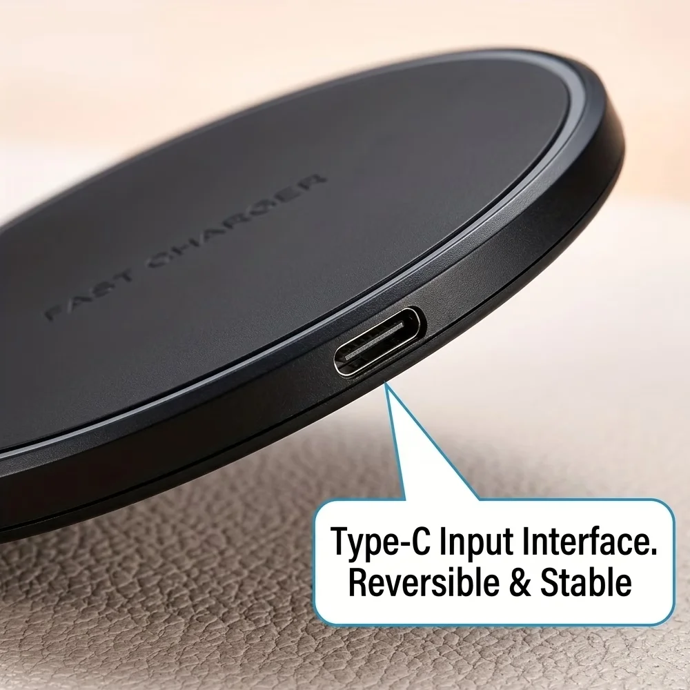 15W Fast Wireless Charger Pad, 6cm Ultra‑Slim Mini Portable Type‑C Input Compact Travel Desktop Charger for iPhone Samsung AirPo view 3