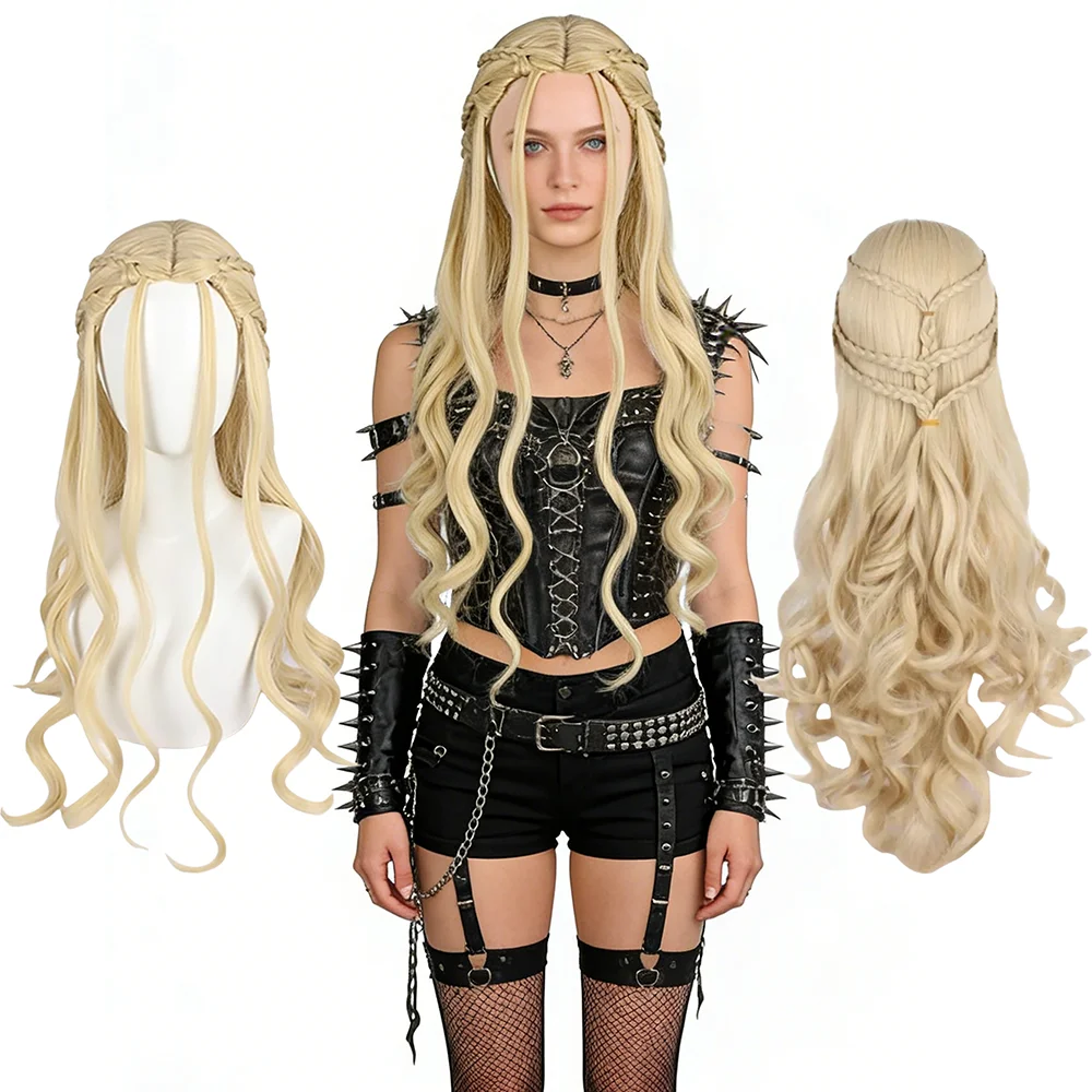 

Game of Thrones Daenerys Targaryen Wig Light Blonde Braided Long Wavy Lace Front Cosplay Wig For Halloween Party Daily Wear
