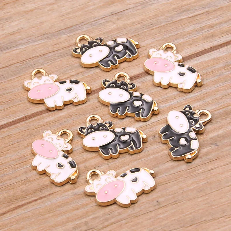 10PCS 2 Color 16*20mm Alloy Metal Drop Oil Color Matching Cows Charms Animal Pendant For DIY Bracelet Necklace Jewelry Making