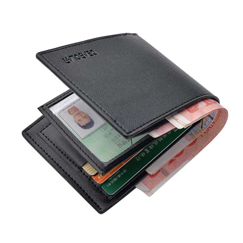 Men's Short Wallet PU Leather Tri-Fold with Transparent Driver's License Window Business Retro Multi-Card Slot Wallet