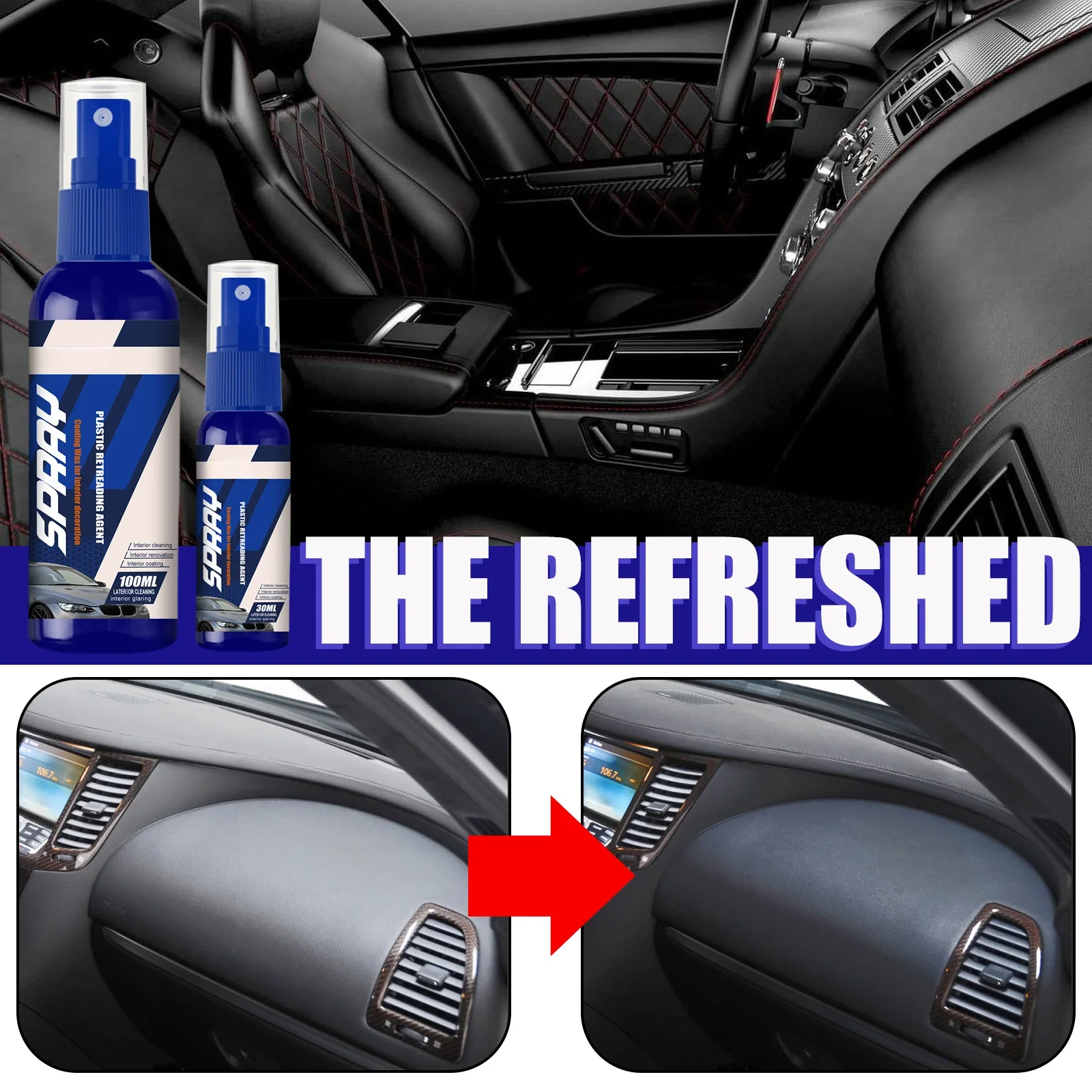 100ML Car Plastic Refresher Interior Leather Leather Seat Restorer Car Polishing and Repair Coating Car Wash Detailing Supplies