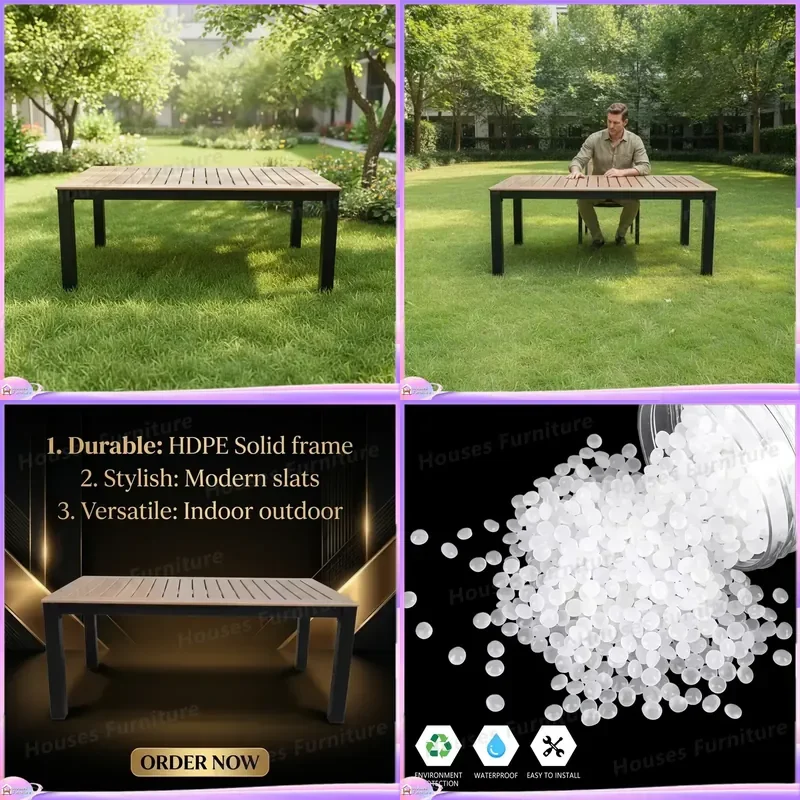 Waterproof Foldable HDPE Patio Dining Table Large Rectangular Garden Outdoor Furniture Durable Maintenance Free Camping