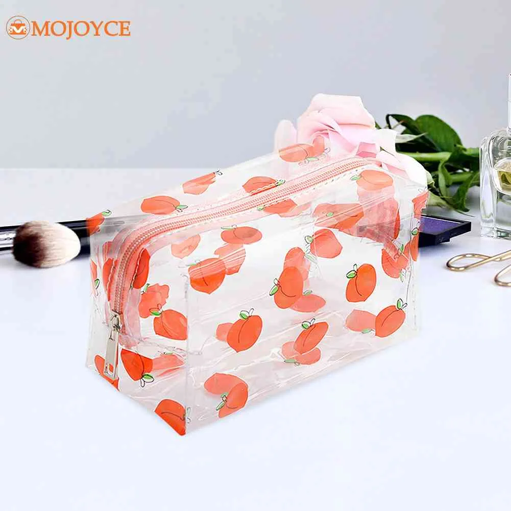 Women Clear Makeup Bag Cute Cartoon Strawberry Transparent Cosmetic Cases Bag Girls Travel Toiletry Bag Make Up Carry Pouch Case