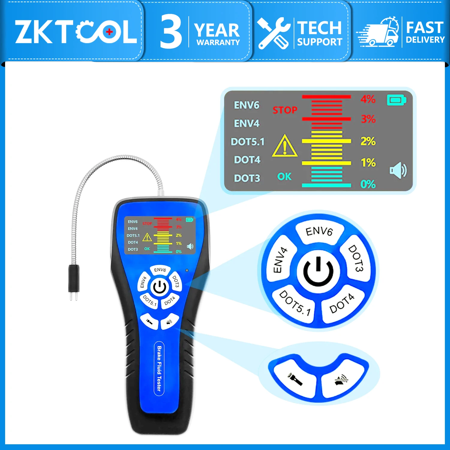 

Car Brake Fluid Tester Digital Car Brake Oil Tool ENV4/ENV6/DOT3/DOT4/DOT5 Indicator Light Check Display Car Oil Tool