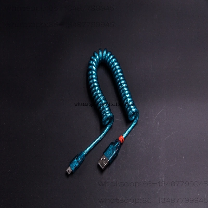 USB-A to Mini-B spiral data cable is suitable for mechanical keyboard T port mobile hard disk office