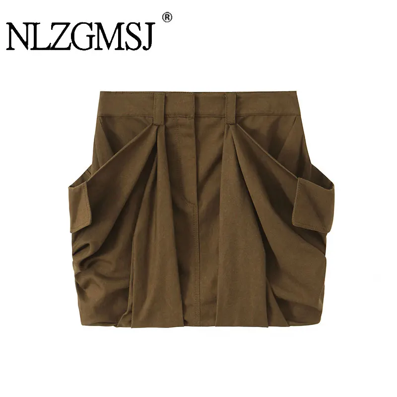 Nlzgmsj 2026 Spring  High Street Trend Chic Women Mini Skirt Slim  Pocket Decoration Mini Skirt New Fashion Leisure Skirt